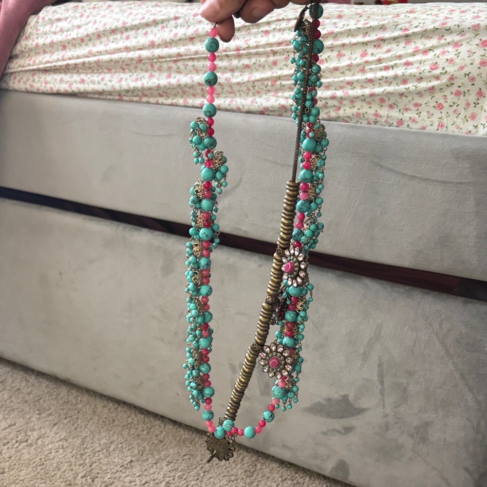 BETSEY JOHNSON Turquoise and Pink Beaded Necklace